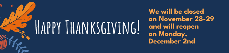 We will be closed on November 28 and 29 for Thanksgiving - Adams Tireworx